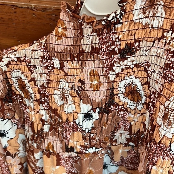 Melloday Women’s brown cream floral blouse tunic size large NWOT - Picture 3 of 9